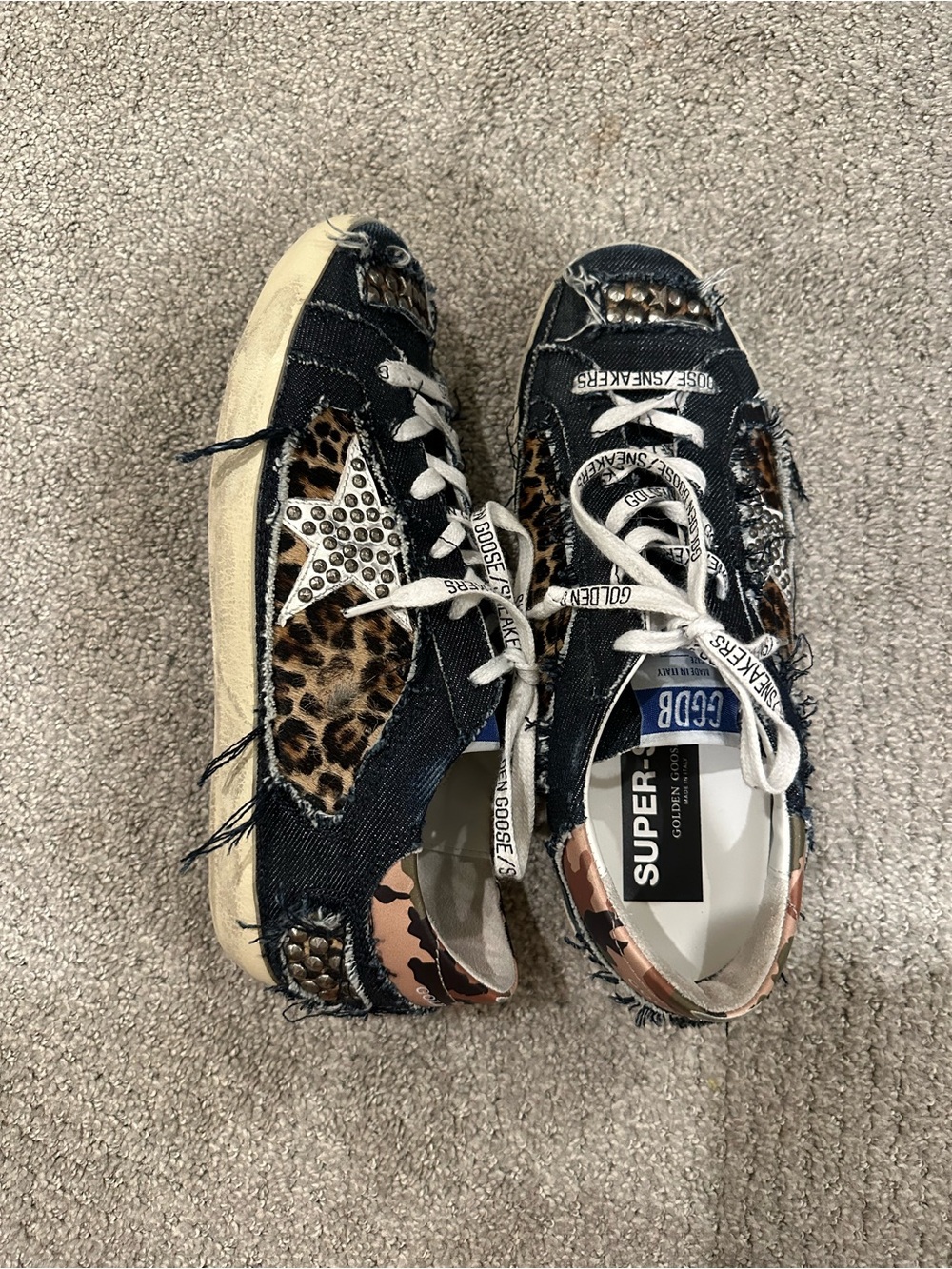 Golden Goose limited edition Denim Sneakers with Leopard Print & Studded Star